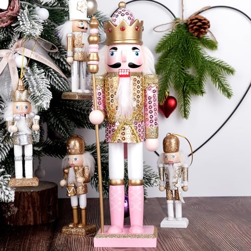 Pink Nutcracker Christmas Decor, Handmade Wooden Figure, 12" S521569