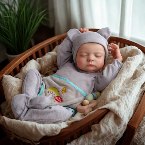 Lifelike Reborn Baby Dolls Silicone Full Body - 17 Inch Realistic Newborn Baby Doll Poseable Body Sleeping Baby Boy with Feeding Kit for Children 3+ W3109