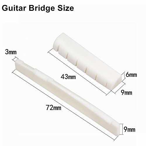 Acoustic Guitar Bone Bridge Saddle Nut with 6 Abalone Dot Bridge Pins and Puller V248