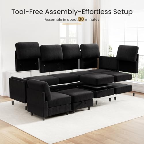 Modular Sectional Sofa Bed with Storage Ottoman, Beige S706