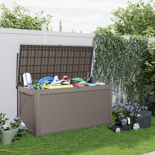 100 Gallon Resin Deck Box, Lockable Patio Outdoor Storage, Waterproof - Black F75230