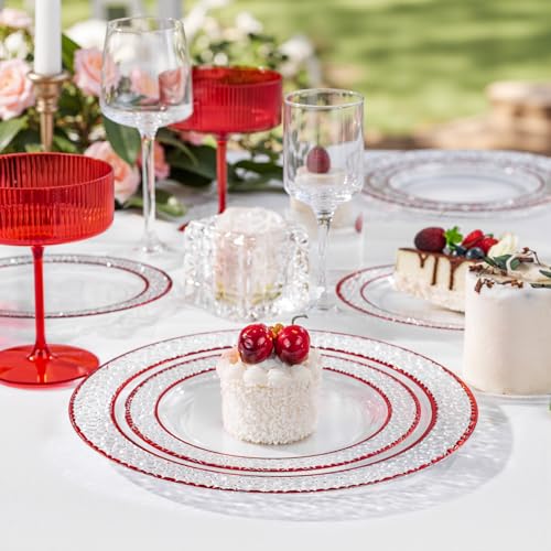 350PCS Clear Plastic Plates with Gold Trim for 50 Guests, Disposable Dinnerware Set O686017