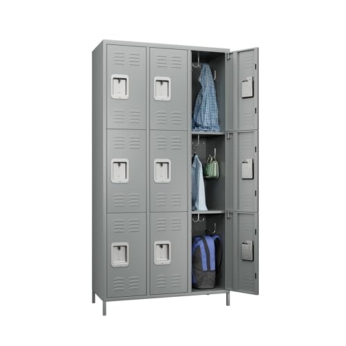 6 Door Metal Storage Locker with 18 Hooks, Black & Dark Grey K6611