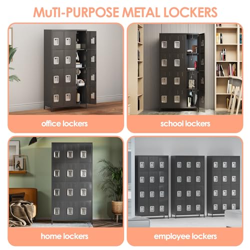 6 Door Metal Storage Locker with 18 Hooks, Black & Dark Grey K6611