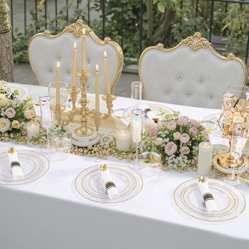 350PCS Clear Plastic Plates with Gold Trim for 50 Guests, Disposable Dinnerware Set O686017