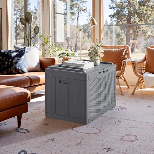 31 Gallon Resin Deck Box Waterproof Indoor Outdoor Storage for Patio Cushions and Garden Tools L90121