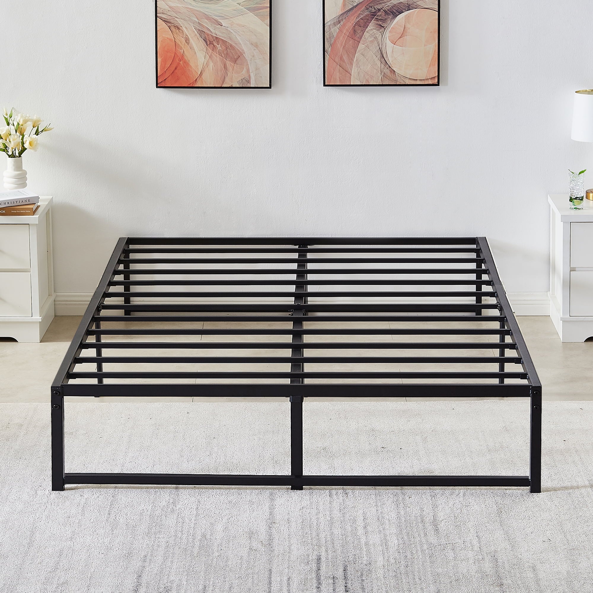 Metal Platform Bed Frame with Heavy Duty Steel Slats, Black B451997