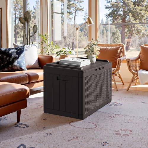 31 Gallon Resin Deck Box Waterproof Indoor Outdoor Storage for Patio Cushions and Garden Tools L90121