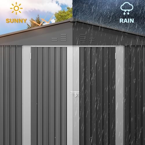 10x8ft Metal Outdoor Storage Shed with Lockable Door and Vents A44303