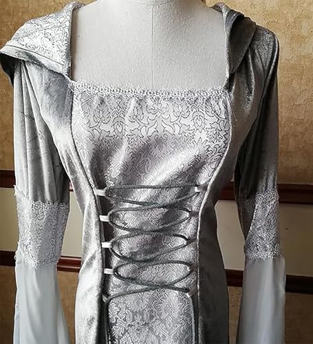 Medieval Victorian Dress for Women, Vintage Witch Halloween Costume with Hood W9109