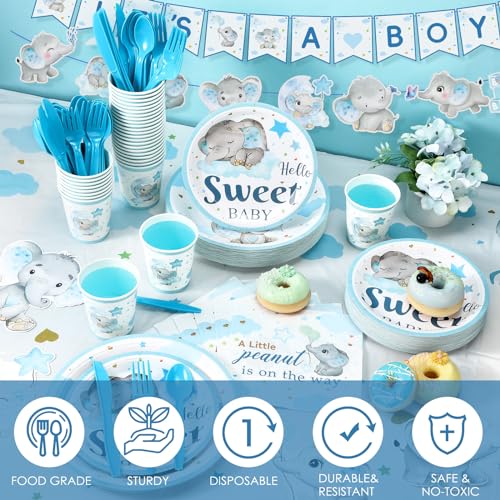 405 Pcs Baby Shower Tableware Set Blue Bear Plates Napkins Cups for 50 Guests U833