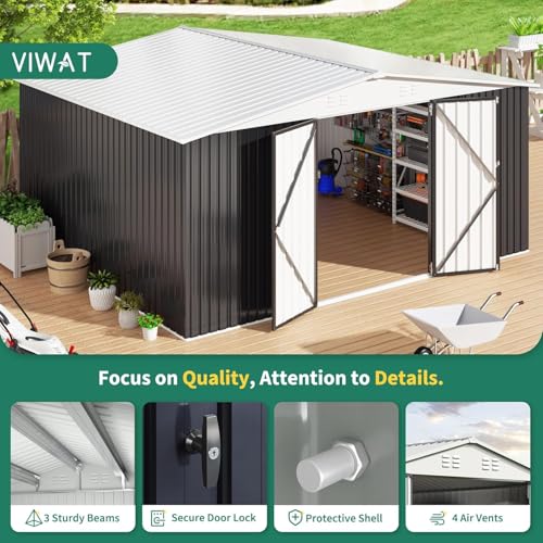 Outdoor Storage Shed 12x14 FT, Metal Garden Shed with Lockable Doors S5417