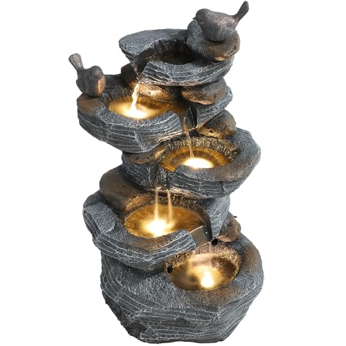 Outdoor Rock Water Fountain with LED Lights for Patio Garden U2471