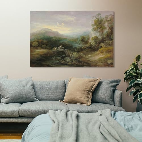 Mountain Landscape with Bridge Canvas Poster Wall Art E78999