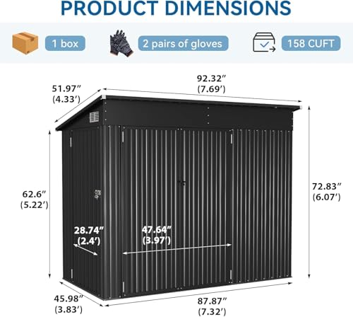 Galvanized Steel Storage Shed with Triple Doors, Weatherproof Outdoor Utility Shed P600721