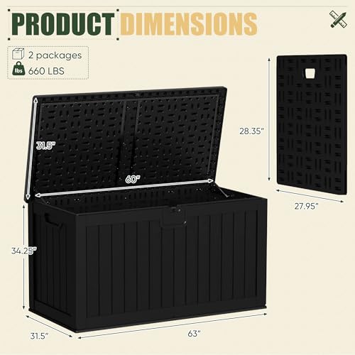 31 Gallon Resin Deck Box Waterproof Indoor Outdoor Storage for Patio Cushions and Garden Tools L90121