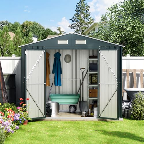 Outdoor Steel Storage Shed with Lockable Doors and Windows E249038