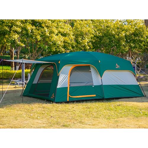 Extra Large Family Cabin Tent 2 Rooms 3 Doors 3 Windows Waterproof for Camping H460