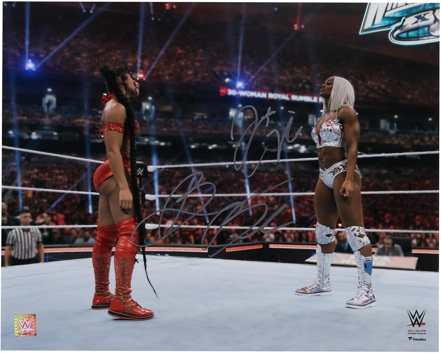 Bianca Belair & Jade Cargill WWE Autographed 16" x 20" 2024 Royal Rumble Face-Off Photograph - Autographed Wrestling Photos