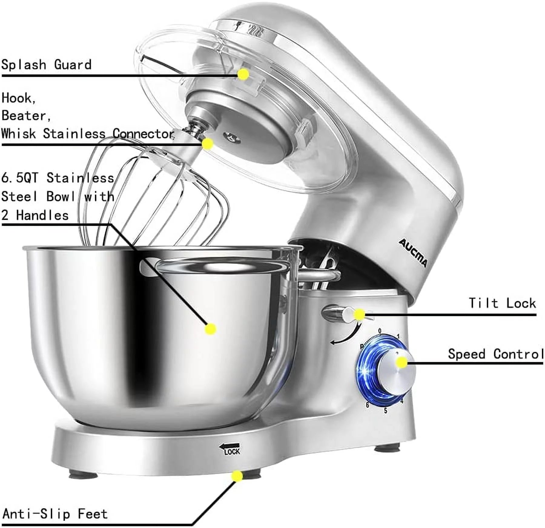 Stand Mixer 6.5-QT 660W 6-Speed Tilt-Head Kitchen Electric Mixer I643290