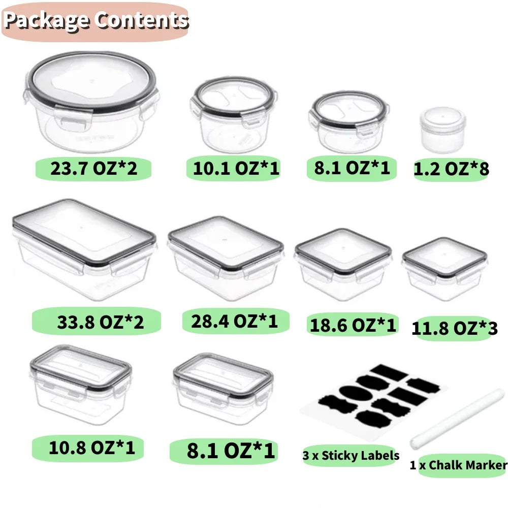 Food Storage Containers with Lids, 52 Piece Leak Proof Clear Plastic, BPA-Free, Stackable A1141