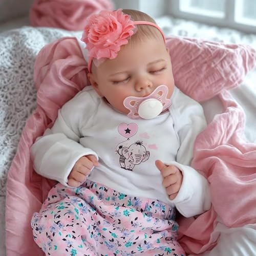 Lifelike Reborn Baby Doll Girl, 17 Inch Soft Body Realistic Newborn Vinyl Silicone Doll with Feeding Kit H33373