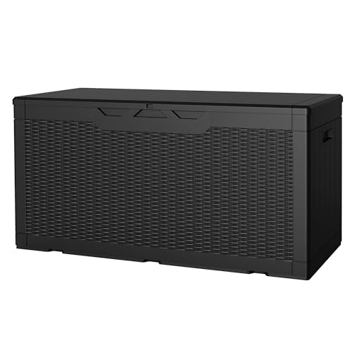 31 Gallon Resin Deck Box Waterproof Indoor Outdoor Storage for Patio Cushions and Garden Tools L90121
