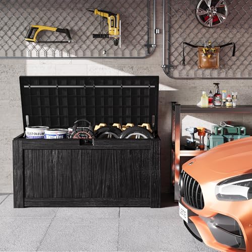 Outdoor Storage Box 120 Gallon with Lock, Resin Deck Box for Patio and Garden A6689