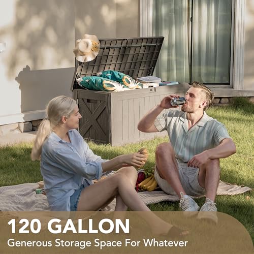 Outdoor Resin Deck Box 120 Gallon Waterproof Lockable F693676