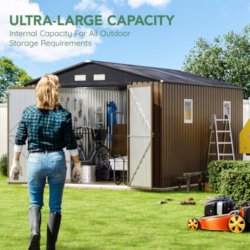 Outdoor Steel Storage Shed with Lockable Doors and Windows E249038