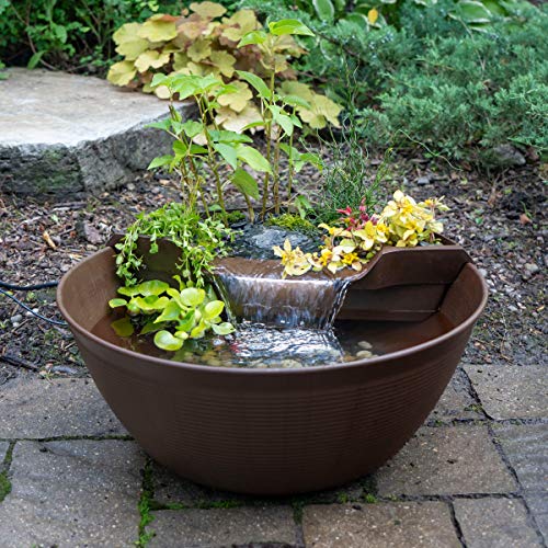 Container Water Feature Kit with Waterfall Fountain, Pump & Filtration for Indoor & Outdoor Mini Pond O74793
