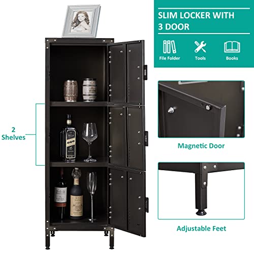 Vintage Metal Locker with Hooks, Lockable Single Door Storage M901
