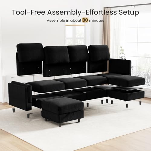 Modular Sectional Sofa Bed with Storage Ottoman, Beige S706