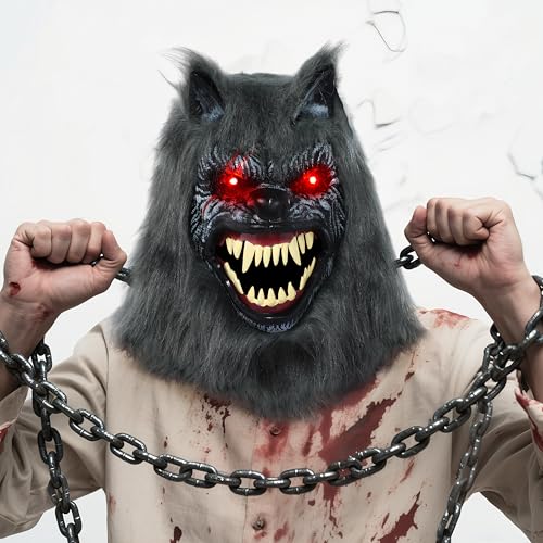 LED Halloween Wolf Werewolf Mask with Movable Jaw for Adult Cosplay Q650