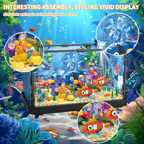 Fish Tank Building Sets, 725 Pcs Lighting Aquarium Kit with Ocean Jellyfish, Fish, Crab P263425