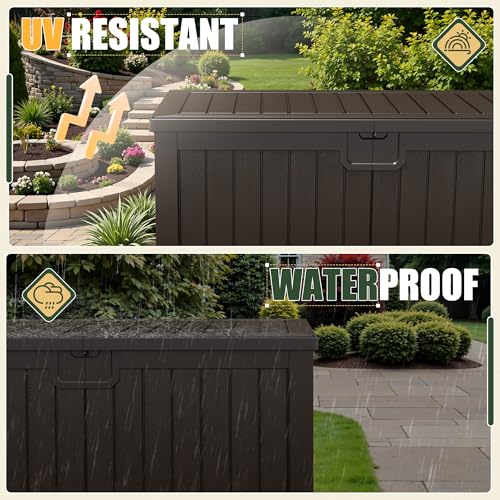 31 Gallon Resin Deck Box Waterproof Indoor Outdoor Storage for Patio Cushions and Garden Tools L90121