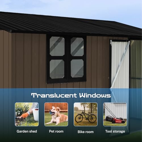 10 x 8 ft Outdoor Storage Shed, Metal Building with Windows and Lockable Doors, Grey Q206