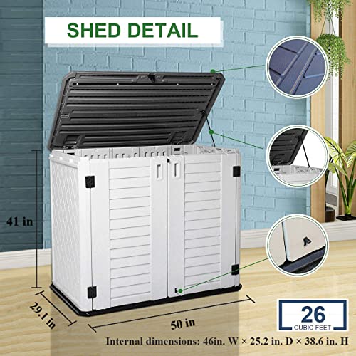 Horizontal Outdoor Storage Shed, 47 Cu.ft Resin Waterproof Cabinet for Garden Patio Backyards F5157