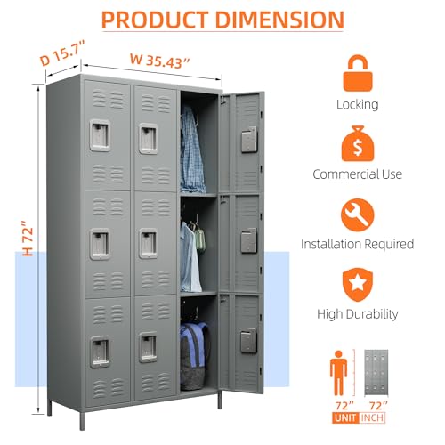 6 Door Metal Storage Locker with 18 Hooks, Black & Dark Grey K6611