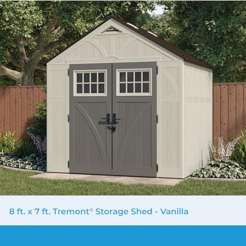 8' x 7' Resin Storage Shed with Reinforced Floor and Lockable Double Doors P4343