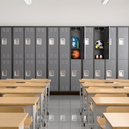 6 Door Metal Storage Locker with 18 Hooks, Black & Dark Grey K6611