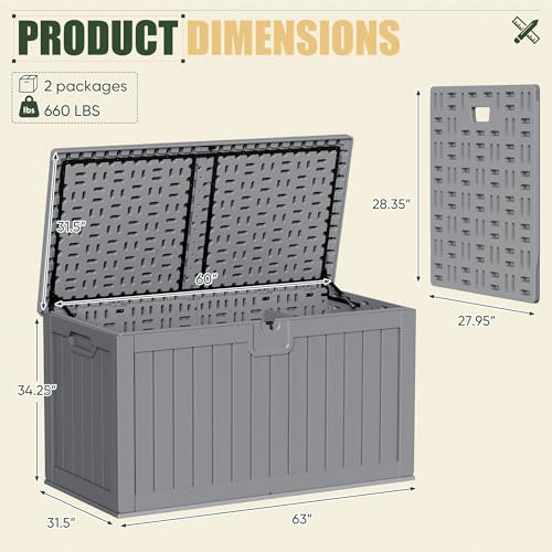 31 Gallon Resin Deck Box Waterproof Indoor Outdoor Storage for Patio Cushions and Garden Tools L90121