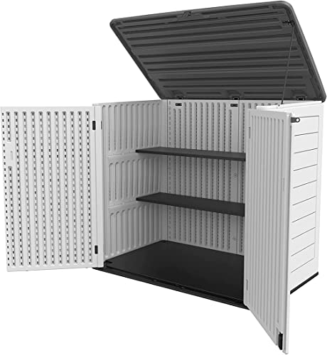 Horizontal Outdoor Storage Shed, 47 Cu.ft Resin Waterproof Cabinet for Garden Patio Backyards F5157