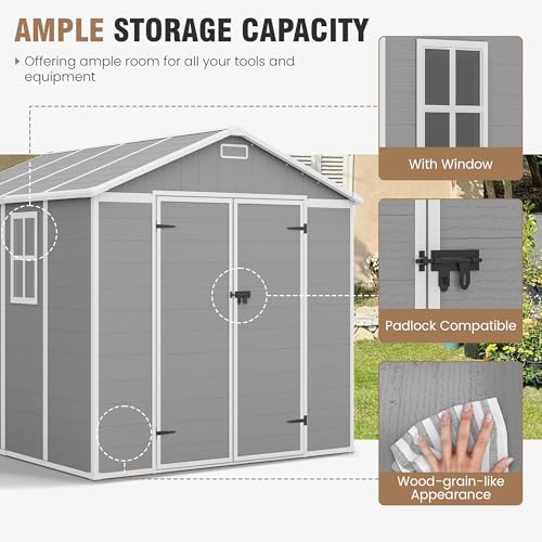 Outdoor Storage Shed 6x6 FT Resin with Floor and Lockable Door Z166