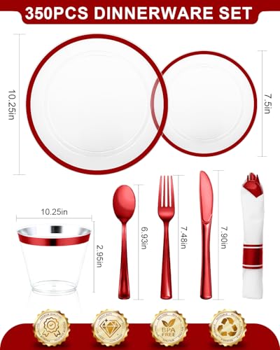 Disposable Plates Set for 50 Guests, Plastic Dinnerware with Cups and Napkins J193