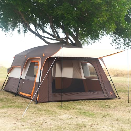 Extra Large Family Cabin Tent for Camping, 2 Rooms, 3 Doors, Waterproof E6603