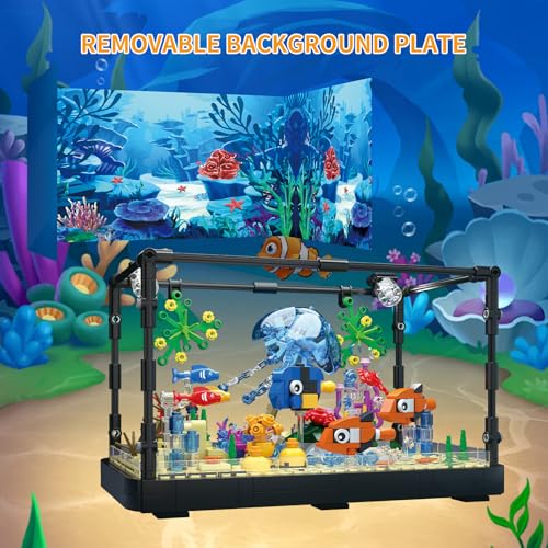 Fish Tank Building Sets, 725 Pcs Lighting Aquarium Kit with Ocean Jellyfish, Fish, Crab P263425