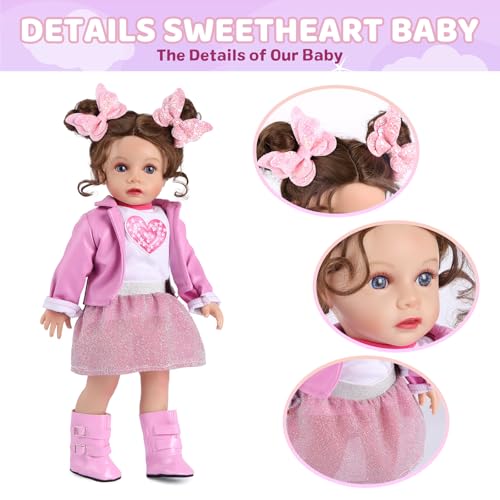 Lifelike Reborn Baby Doll 20 Inch Brown Hair Girl with Clothes and Toy Accessories H822
