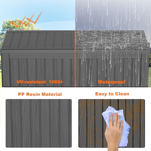 100 Gallon Resin Deck Box, Lockable Patio Outdoor Storage, Waterproof - Black F75230