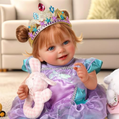 Lifelike Reborn Baby Doll 20 Inch Brown Hair Girl with Clothes and Toy Accessories H822